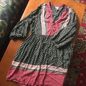 V Neck Boho Peasant Dress
